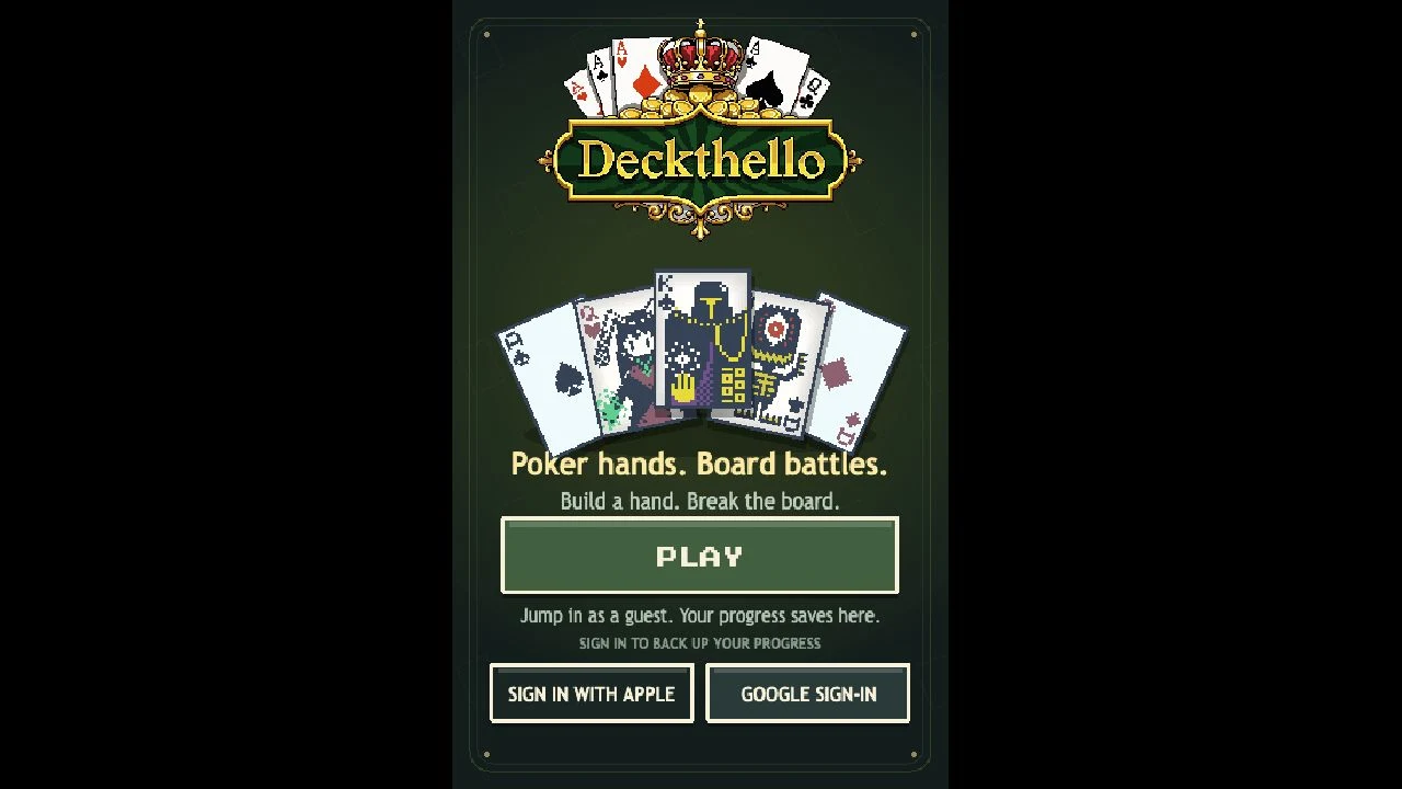 Deckthello title screen with pixel-art playing cards and the Play button